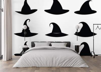 Black Halloween witch hat icon silhouette vector Wall mural