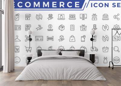 E-commerce icon set. Online shopping and delivery elements. E-business symbol. Solid icons vector collection. Wall mural