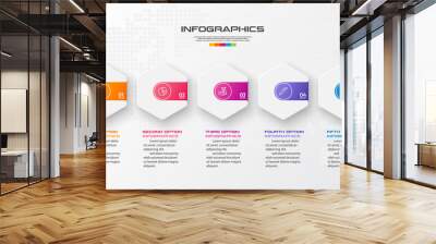 Abstract business infographics template with 5 hexagon in white color background Wall mural