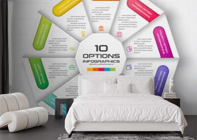 Decagon for infographics,Diagram with 10 options,Vector template for presentation. Wall mural