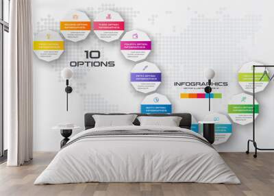 Decagon for infographics,Diagram with 10 options,Vector template for presentation. Wall mural