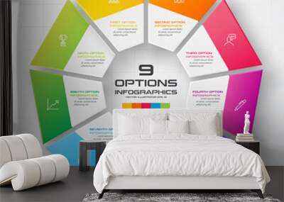 Nonagon infographic,Colorful template with 9 options,Vector illustration. Wall mural