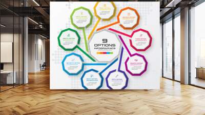 Nonagon infographic,Colorful template with 9 options,Vector illustration. Wall mural