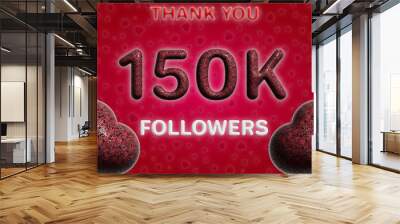 150k followers celebration greeting banner image 3d render with love background Wall mural