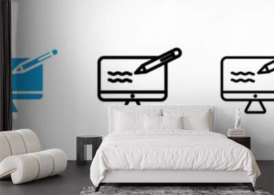 Electronic signature icon in black and blue colors Wall mural