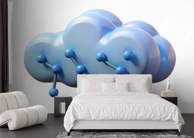 3D Abstract cloud with digital connections on an isolated white background concept as An abstract representation of a digital cloud with intricate connections to data points isolated on a white backgr Wall mural