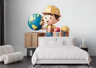 3D cute cartoon icon as International Logistics Expert Managing Freight concept as An international logistics expert manages freight operations to ensure efficient and cost effecti Wall mural