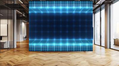 3D Digital grid border with glowing intersections and copy space concept as A border frame featuring a digital grid with glowing intersections that frame a central copy space. The design represents co Wall mural