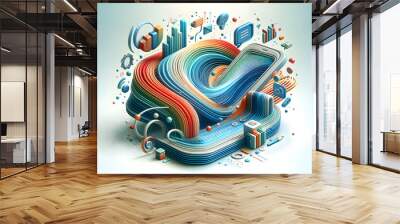 3d flat icon as Digital Dynamics Showcasing the fluidity of tech in modern business operations. in technology in business theme with isolated white background ,Full depth of field, high quality ,inclu Wall mural