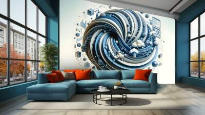 3d flat icon as Digital Dynamics Showcasing the fluidity of tech in modern business operations. in technology in business theme with isolated white background ,Full depth of field, high quality ,inclu Wall mural