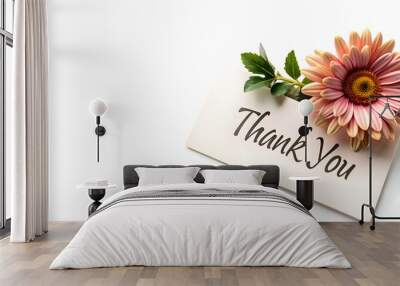 3d Flat icon as Flower and a thank you note symbolizing simple gratitude with ample space for text. concept as A single flower and a thank you note representing simple gratitude with room for writing. Wall mural