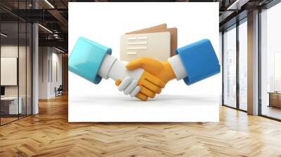 3d Flat icon as Handshake and thank you card symbolizing professional gratitude with ample space for text. concept as A handshake and a thank you card representing professional gratitude with blank sp Wall mural