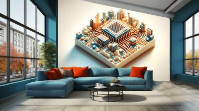 3d flat icon as Silicon Streams Streams of silicon inspired designs reflecting the foundation of digital tech. in digital simple backdrop  theme with isolated white background ,Full depth of field, hi Wall mural