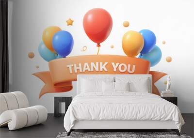 3d Flat icon as Thank you banner and balloons symbolizing celebration and gratitude with ample space for text. concept as A thank you banner and colorful balloons representing celebration and gratitud Wall mural