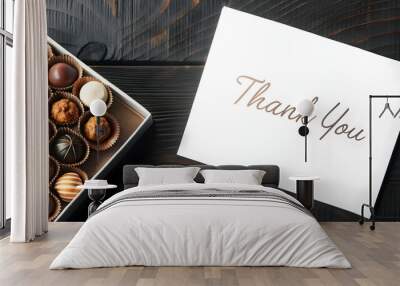 3d Flat icon as Thank you card and chocolates symbolizing sweet gratitude with ample space for text. concept as A thank you card and a box of chocolates representing sweet gratitude with blank space f Wall mural