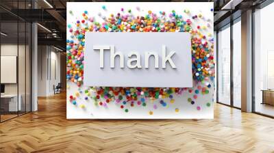 3d Flat icon as Thank you card and confetti symbolizing celebration and thanks with ample space for text. concept as A thank you card and falling confetti representing celebration and thanks with blan Wall mural