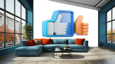 3d Flat icon as Thumbs up and a thank you sign symbolizing approval and gratitude with ample space for text. concept as A thumbs up icon and a thank you sign representing approval and gratitude with b Wall mural