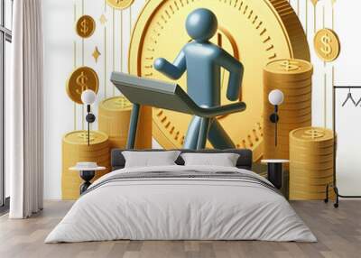 3d icon as treadmill and coin stack concept as a treadmill and a stack of coins combining physical f Wall mural