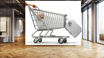 3D Shopping Cart with Price Tag Vector concept as Abstract vector of a shopping cart with a price tag attached to the handle isolated on a white background representing Black Friday sales with a moder Wall mural