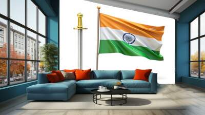 3D Victory Flag and Sword concept as Abstract vector of a victory flag crossed with a sword isolated on a white background symbolizing triumph and justice during Dussehra with clean lines and a bold d Wall mural