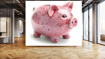 A pink piggy bank isolated on white background symbolizing savings, financial planning, and money management. Perfect for finance, banking, or savings themed content. Photo realist Wall mural