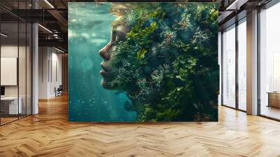 Biologist s Profile with Coastal Ecosystem: Study and Preservation of Marine Environments. Ideal for Environmental and Educational Ads.   Photo Stock Concept Wall mural