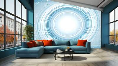 Flat Abstract tech spiral border with central copy space concept as A border frame featuring an abstract tech spiral design that frames a central copy space. The spiral symbolizes the evolution and co Wall mural