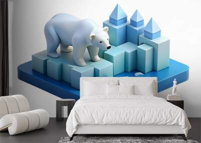 Flat Glossy Polar Bear and Iceberg with Holographic Temperature Data - Climate Change Awareness Concept in Smart Business Tone Wall mural