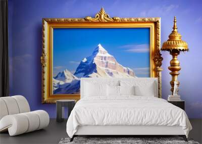 Hanumans Mace and Mountain Frame concept as Vertical frame with Hanumans mace on the top and a mountain on the bottom creating a powerful and inspirational Dussehra themed copy space perfect for desig Wall mural