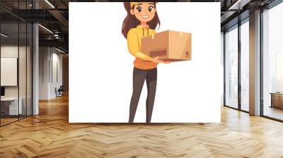 Smiling Customer Holding Delivery Box in Clean Background - Concept of Efficient and Friendly Delivery Services with Ample Space for Text and Graphics Wall mural