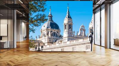 MADRID, SPAIN - SEPTEMBER 26, 2017: Cathedral Almudena on the blue sky backgroun. Copy space for text. Wall mural