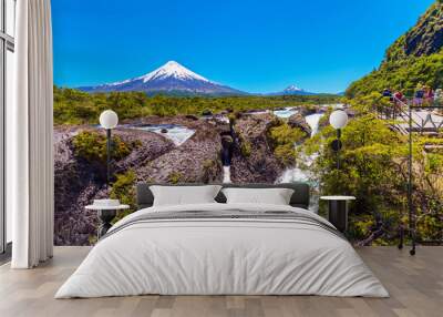 salutos de petrohue waterfalls and volcano osorno, puerto varas, chile. copy space for text. Wall mural