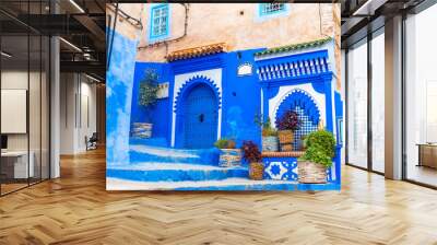 View of the buildings of the blue town of Chefchaouen, Morocco. Wall mural