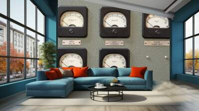 Analog dials on wall panels showing current and volts. Wall mural