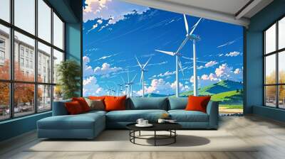 wind turbines in the mountains Wall mural