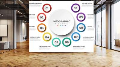 10 list of steps, circular layout diagram with number of sequence, infographic element template Wall mural