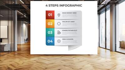 4 list of steps, row layout diagram with number sequence, infographic element template Wall mural