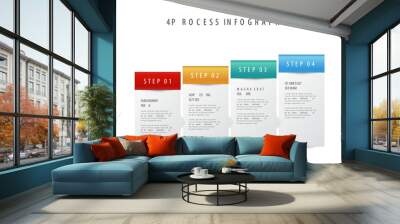 4 points of list diagram, ascending block of process layout template, infographic element vector Wall mural