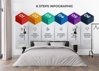 6 list of steps, column layout table diagram with number sequence, infographic element template vector Wall mural