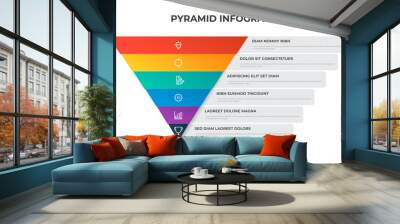 6 points of pyramid list diagram, triangle segmented level layout, infographic element template vector Wall mural