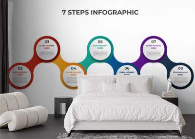 7 points of steps, connected circle list diagram with number of sequence, infographic element template vector Wall mural