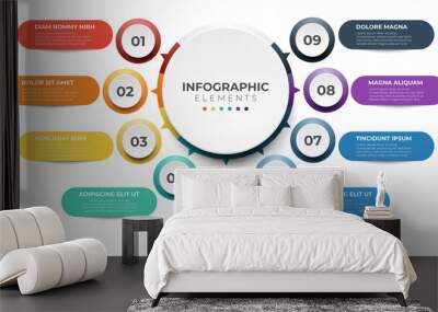 9 list of steps, layout diagram with number of sequence, circular infographic element template Wall mural