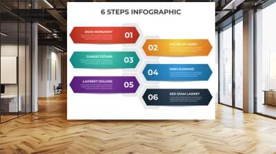 Colorful 6 points of steps, with hexagonal list layout diagram, infographic element template Wall mural