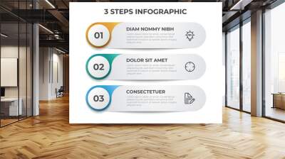 Colorful list diagram with 3 points of steps, infographic element template vector. Wall mural