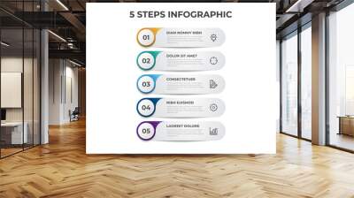 Colorful list diagram with 5 points of steps, infographic element template vector. Wall mural