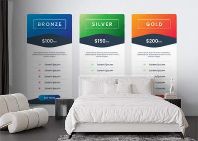 comparative table vector of 3 column price list template, infographic tariff vector Wall mural