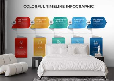 Infographic element template, colorful timeline layout design with 5 point, option, list, business data visualization vector Wall mural