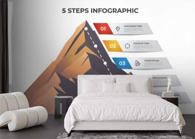 infographic element template with 5 steps, list, bullet, options, timeline diagram with mountain vector Wall mural