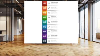 List Diagram with 9 points of steps, colorful business infographic element template vector. Wall mural