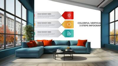 Vertical list infographic element template, business data visualization layout with 3 points of step vector. Wall mural